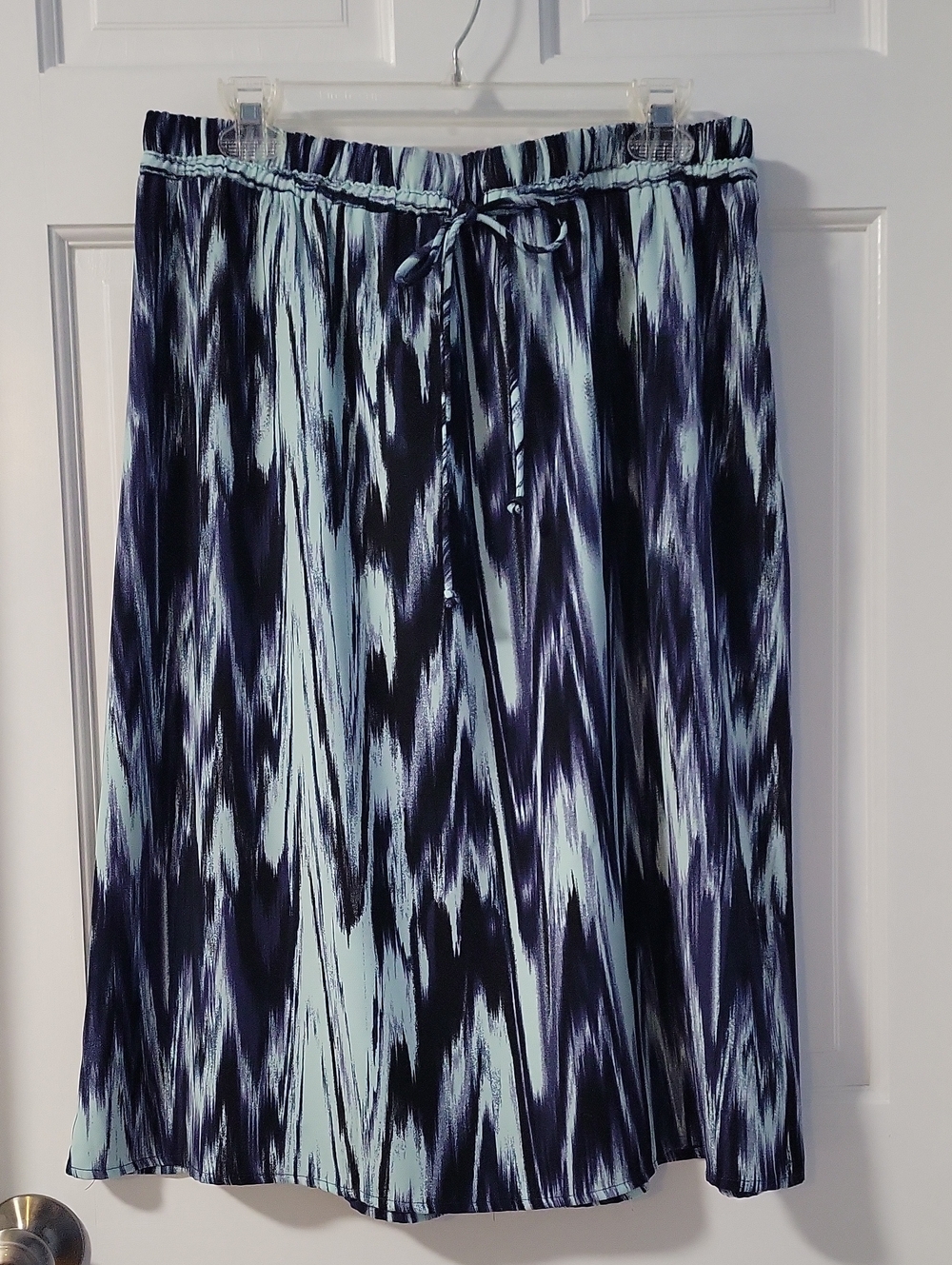 Women’s Printed A-Line Elastic Tie Waist Skirt Navy & Light Blue Size Large